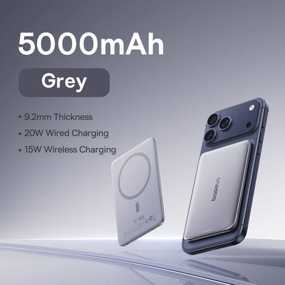 Baseus 5000mAh Magnetic Power Bank 15W PD 20W Wired Charging Thin Card-Sized Slim Portable Powerbank for iPhone 17 Samsung