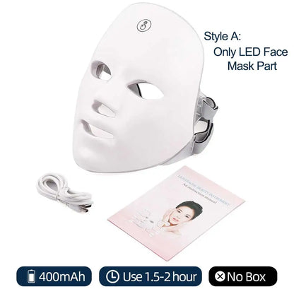 7-Color LED Facial Mask with Neck Light Therapy