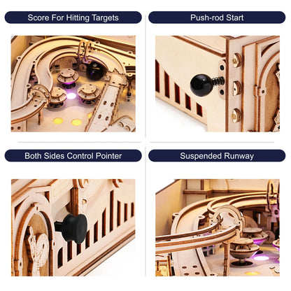 ROKR 3D Pinball Machine Wooden 3D Puzzle DIY Pinball Game Model Building Kit Brain Teasers Jigsaw Toys Birthday Gift for Adults Teens
