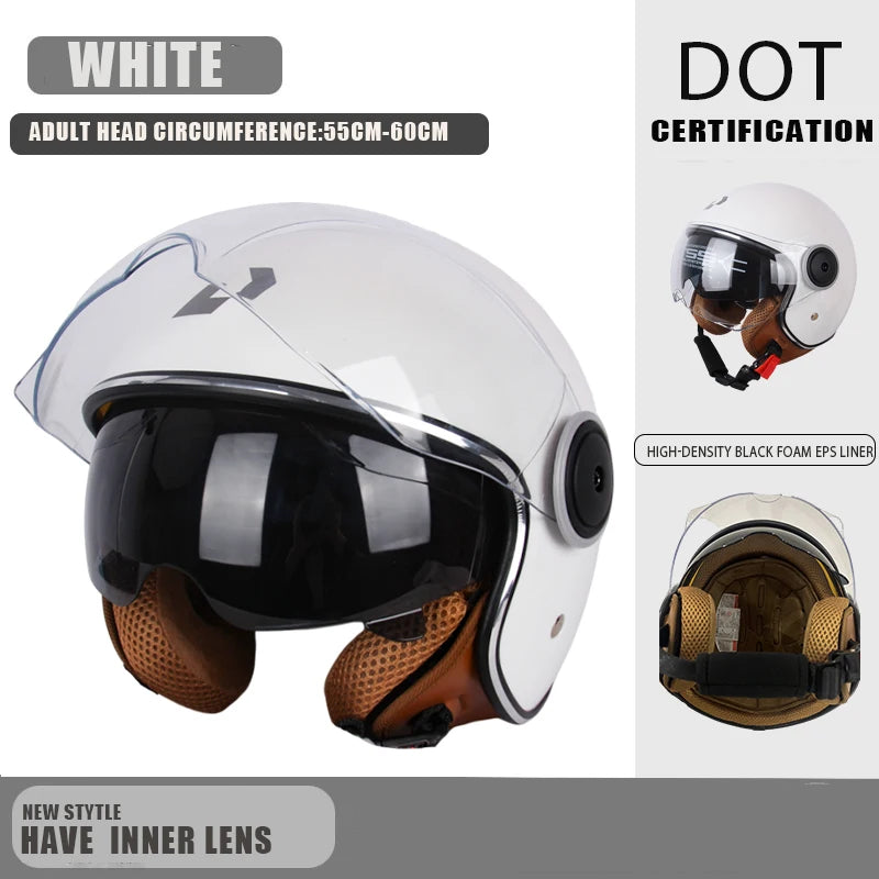 DOT Certified Vintage Open Helmet Motorcycle Open Face Helmet Retro 3/4 Helmet Cruise Casco Casque Moto Men Women