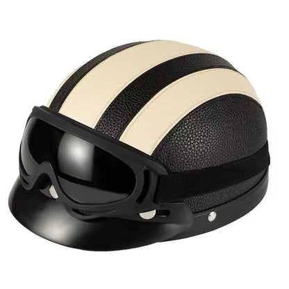 Vintage for Harley Leather Helmet for Men Women Winter Warm Universal Lightweight Half Helmet Electric Bicycles Great Gift Set