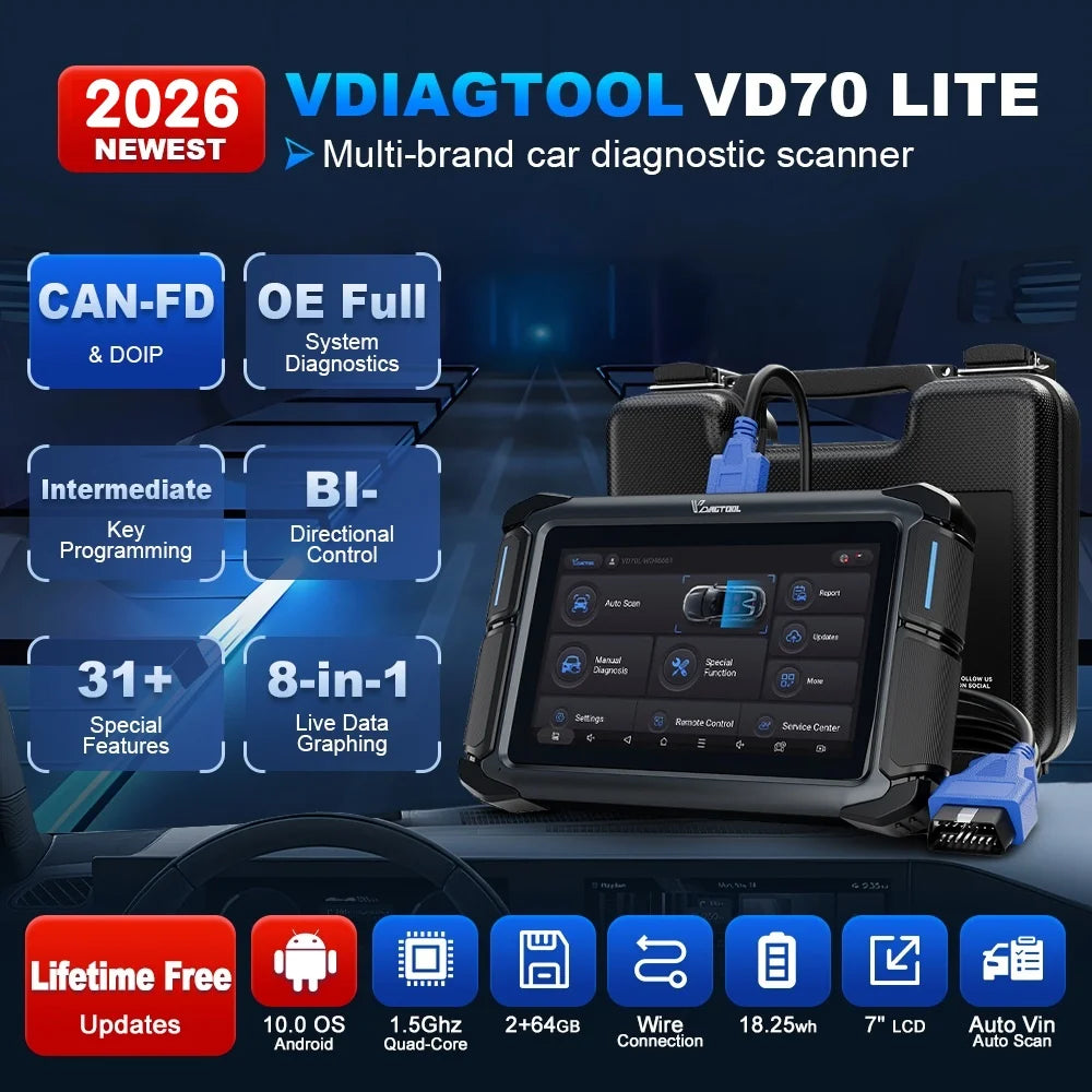 VDIAGTOOL VD70 Lite OBD2 Automotive Scanner Bi-Directional Car Diagnostic Key Tool Programmer with 31+Reset DOIP Free Updates