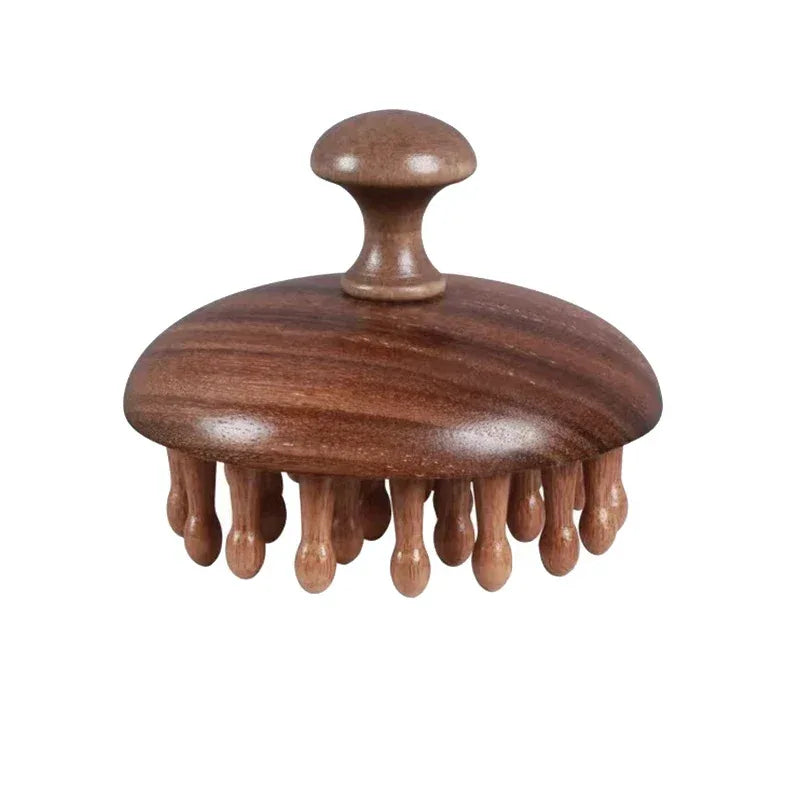 Natural solid wood meridian massage comb round tooth GuaSha tool relieves headaches and relaxes scalp acupoint massage brush