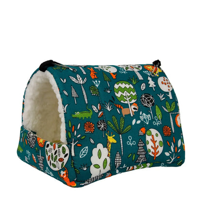 1pc Cute Print Bird Bed Mini Cage Rabbit Squirrel Mat Guinea Pig Nest Hamster House Small Animal Sleeping Bed Pet Hanging Cage - Urbizia