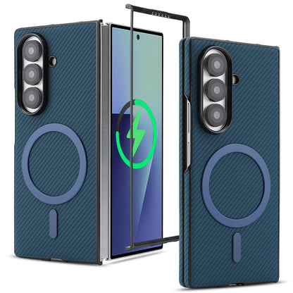 Luxury Ultra Thin Carbon Fiber Leather Phone Case For Samsung Galaxy Z Fold 7 6 5 4 3 Retro Business Magnetic Magsafe Cover
