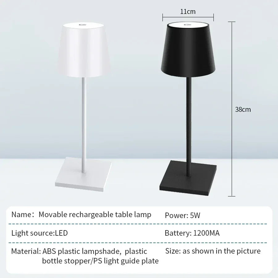 Rechargeable LED Table Lamp Touch Switch 3 Levels Dimmable Desk Lights Bar Club Dinner Creative Decorative Ambient Lighting - Urbizia