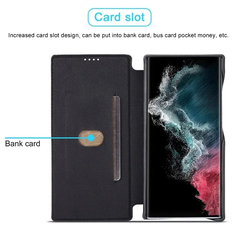Flip Leather Phone Case For Samsung Galaxy S26 S25 S24 S23 Ultra S22 Plus S21 FE S20 Card Slot Stand Wallet Protect Cover