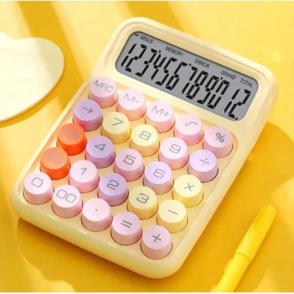 1pc Keyboard Calculator Office 12-digit Mechanical Calculator Cute Candy Color Calculator  Battery not included