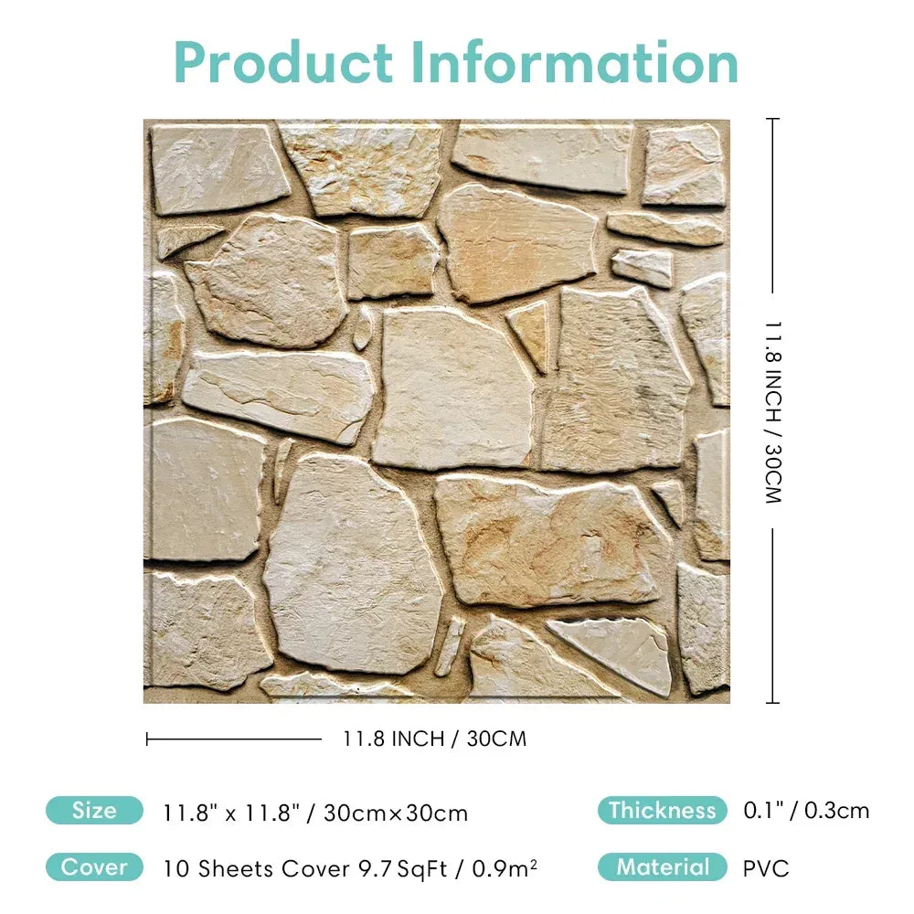 3D Tile Stickers, 3D Faux Stone Textures, Matte, 30cm x 30cm, Water and Mold Resistant, for Living Room, Kitchen Wall Update - Urbizia