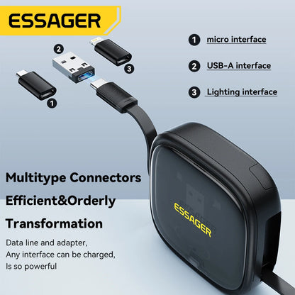 Essager 60W Fast Charge USB A/C To TypeC Micro Lightning Cable Mini Multifunctional Travel Storage Box With Phone Holder Pin Set