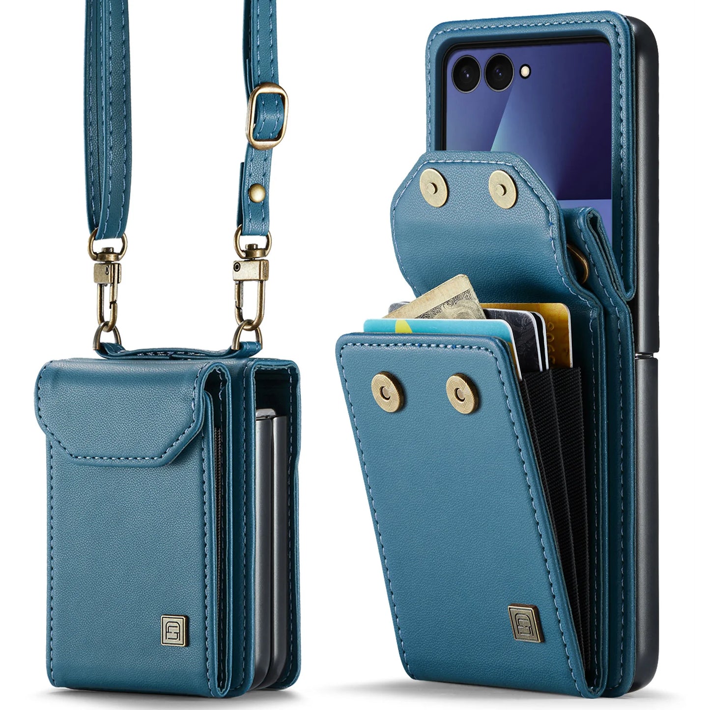 Premium Leather Wallet Card Slots Case for Samsung Galaxy Z Flip7 Flip6 Flip5 Flip7FE Lanyard Crossbody Fashion Protective Cover