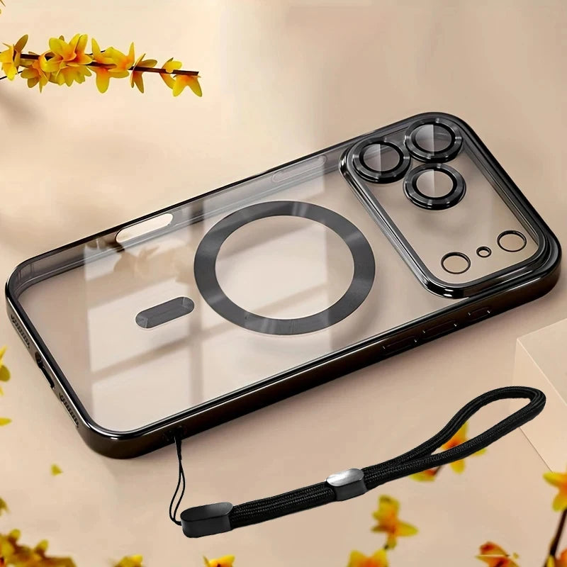 Luxury Magnetic For Magsafe Phone Case For iPhone 18 Promax 17 Air 16 15 14 13 12 11 Pro Max Plating With Hand Rope Back Cover