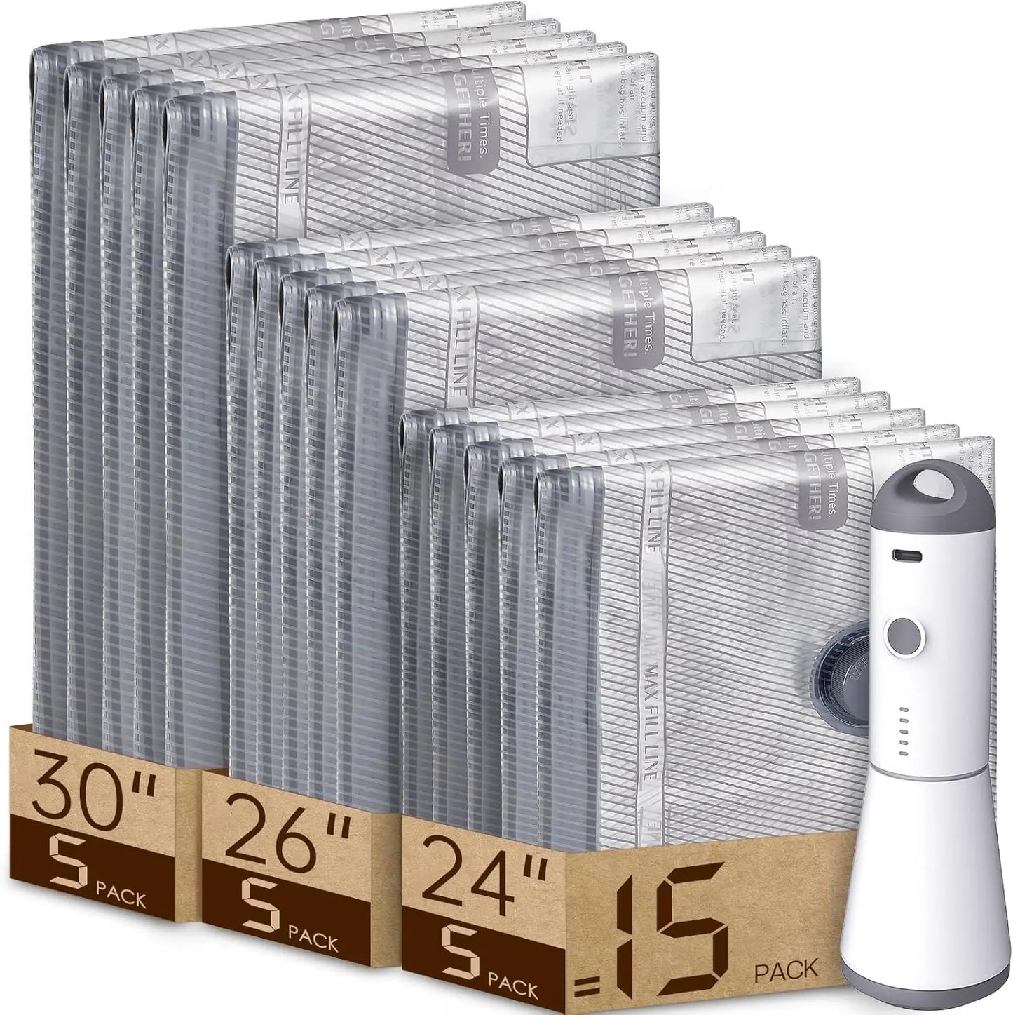 Vacuum Bags for Travel with Rechargeable Air Pump, Carry-on Size Compression Packing Bags for Luggage and Suitcase, Space Saver