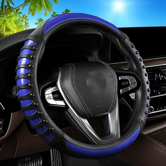 Carbon Fiber Leather Auto Steering Wheel Cover Universal Non Slip Steering Wheel Covers Car Accessories Interior Steering Covers