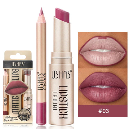 USHAS 12-Color Lip Liner & Matte Lipstick Set
