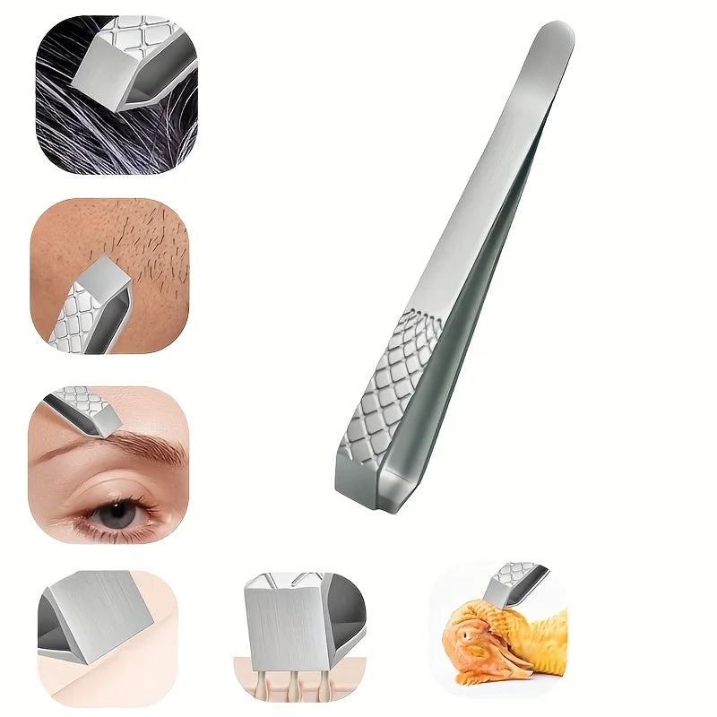 1/2pcs High-Quality Stainless Steel Finger Grip Tweezers Specialized for Hair Removal Slant Tip Eyebrow Tweezers Beard and Hair