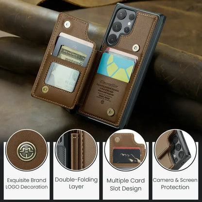 Luxury Flip Card Slot Wallet Leather Stand Case For Samsung Galaxy S25 S24 Ultra S23 FE S22 Plus S21 S20 A55  Protection Cover