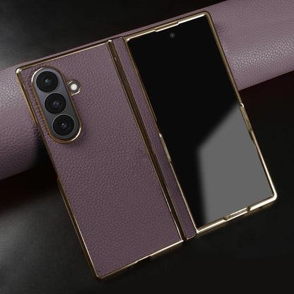 Lychee Genuine Leather Case For Samsung Galaxy Z Fold 7 6 5 4 3 phone Cover Fold7 Fold5 Fold6 fold4 fold3 Cases Funda Para Coque
