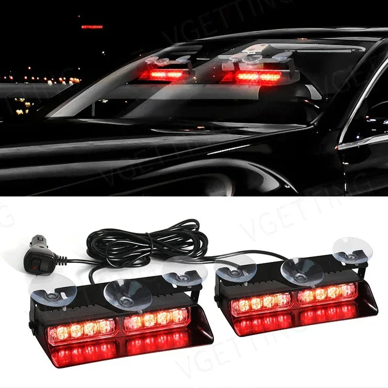 2-in-1 LED Car Strobe Lights For Emergency Flash Warning Lamp Windshield Bar 16 Beads Red Blue Amber White Auto Light Assembly - Urbizia