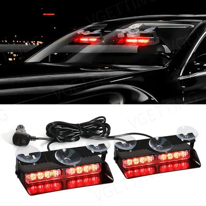 2-in-1 LED Car Strobe Lights For Emergency Flash Warning Lamp Windshield Bar 16 Beads Red Blue Amber White Auto Light Assembly - Urbizia