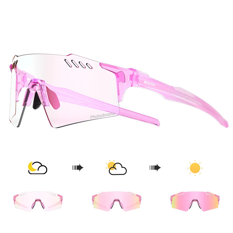 SCVCN Photochromic bike Cycling glasses UV400 Bicycle riding Eyewear Sports MTB Outdoor Sports Golf Camping Driving Eyepieces