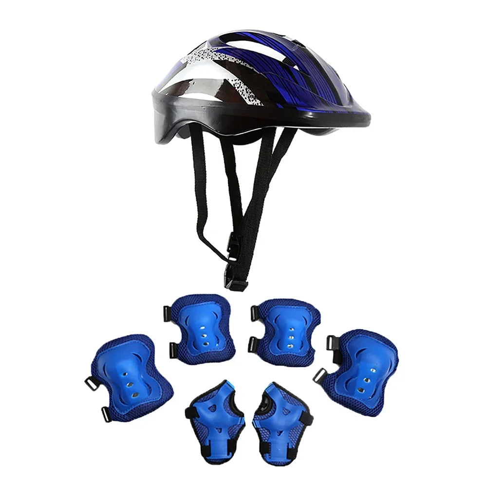 7Pcs/Set Kids Protective Gear Set Boys Girls Adjustable Size Helmet with Knee Pads Elbow Pads Wrist Guards for Cycling Scooter