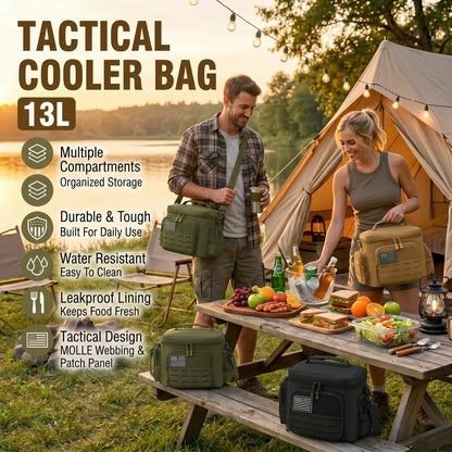 13L Tactical Thermal Cooler Lunch Bag Leakproof Insulated Durable Meal Storage Bag For Men Office Work Daily Commute Camping Picnic Fishing Outdoor Portable Insulated Food Carrier Bag