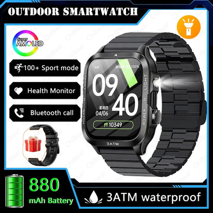 Outdoor Smartwatch Men GPS Sports 800mAh Battery Bluetooth Call Health 1.96-inch Screen Flashlight 3ATM Waterproof Smart Watch - Urbizia