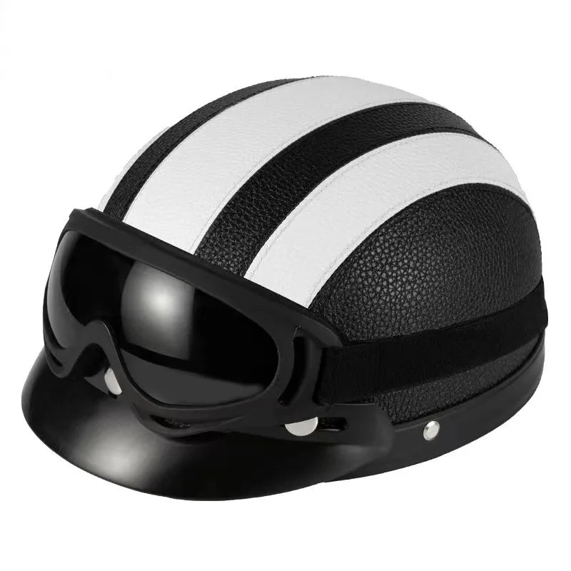 Vintage for Harley Leather Helmet for Men Women Winter Warm Universal Lightweight Half Helmet Electric Bicycles Great Gift Set