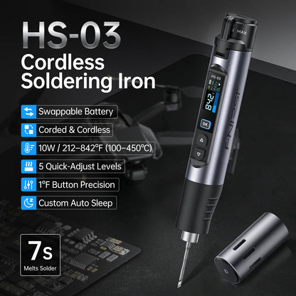 FNIRSI HS-03 Wireless Soldering Iron 10W Type-C Rechargeable Portable Soldering Iron 100-450℃ Adjustable Repair Tool