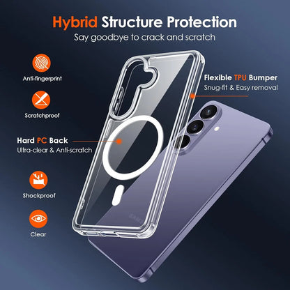 Transparent Magnetic Case for Samsung Galaxy S26 Ultra/S26+/S26 with 2 Pcs Fingerprint Unlock Screen Protector Shockproof -Clear