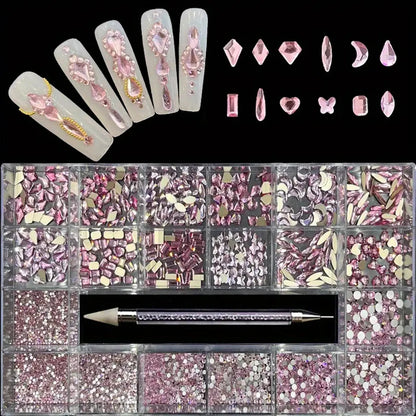 21 Grid Nail Art Diamond Flat Bottom Glass Diamond Multi-Style Special-Shaped Diamond Shiny Nail Rhinestone DIY Nail Art Jewelry