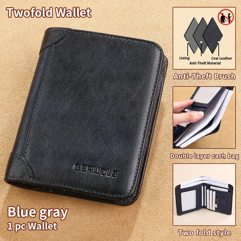 GERUOLA Slim RFID Shielded Genuine Leather Wallet for Men-Multifunctional ID & Credit Card Holder Dark Brown with Embellishments