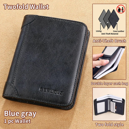 GERUOLA Slim RFID Shielded Genuine Leather Wallet for Men-Multifunctional ID & Credit Card Holder Dark Brown with Embellishments