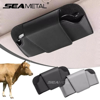 SEAMETAL Cowhide Sun Visor Glasses Holder Premium Leather Wear-Resistant Sunglasses Protective Box Auto Eyeglasses Storage Case - Urbizia