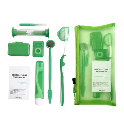 8Pcs Orthodontic Dental Care Brush Kit Teeth Cleaning Braces Toothbrush with Interdental Brush Floss Thread Ortho Wax Travel Kit