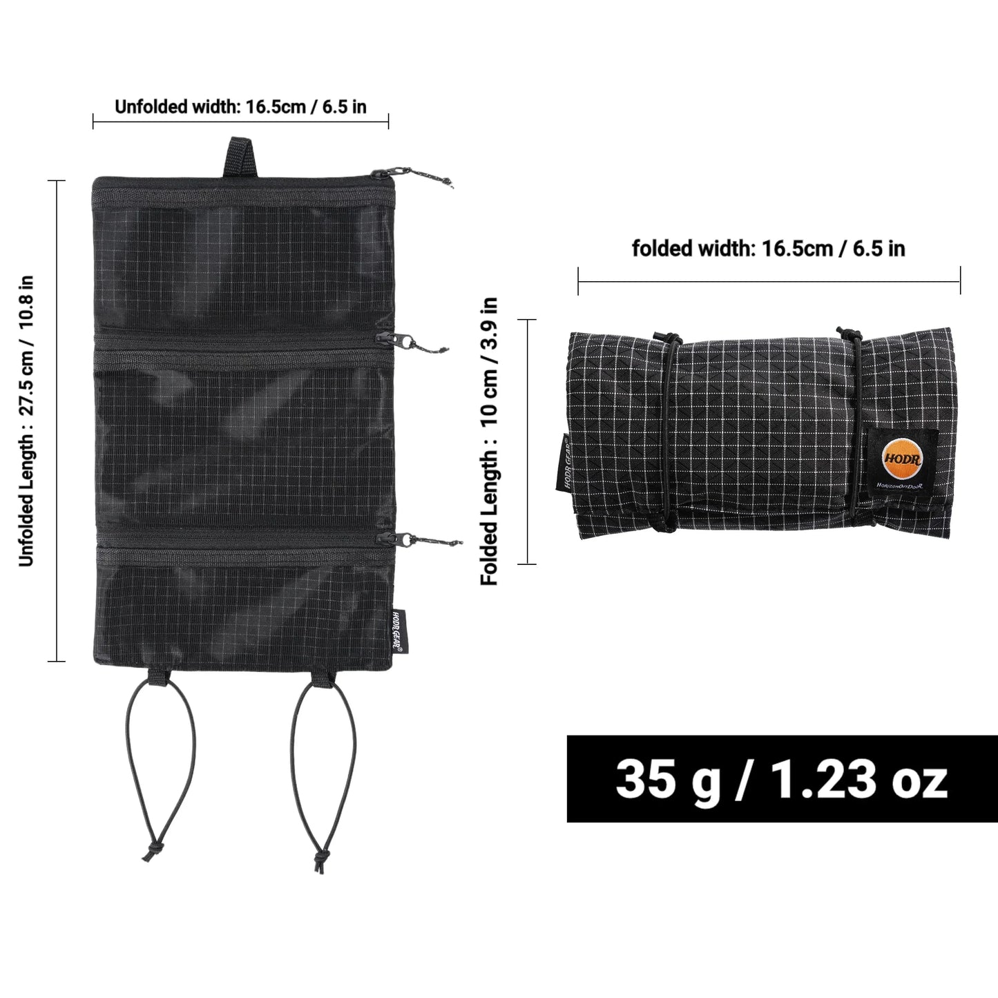 HODRGEAR Ultralight Toiletries Organizer UHMWPE Gridstop | 35g Roll-Up Mesh Pouch | YKK Zippers | Hiking & EDC Storage UL GEAR - Urbizia