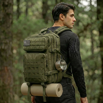 45L Tactical Travel Backpack Molle Storage Bag Large Capacity Multi Pocket Wear Resistant Camping Hiking Trekking Rucksack Durable Outdoor Mountain Climbing Daypack For Men Women Travellers Bushcraft Wilderness Trip Daily Com