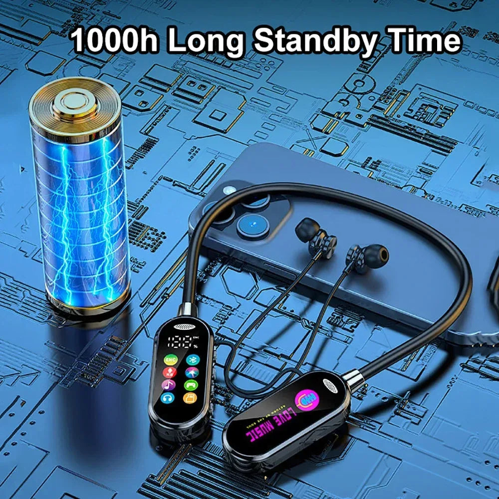 Color Screen Bluetooth 5.4 Earphones Neckband Headphones Wireless Headsets Noise Reduction Earbuds for Live Earphone Monitor - Urbizia