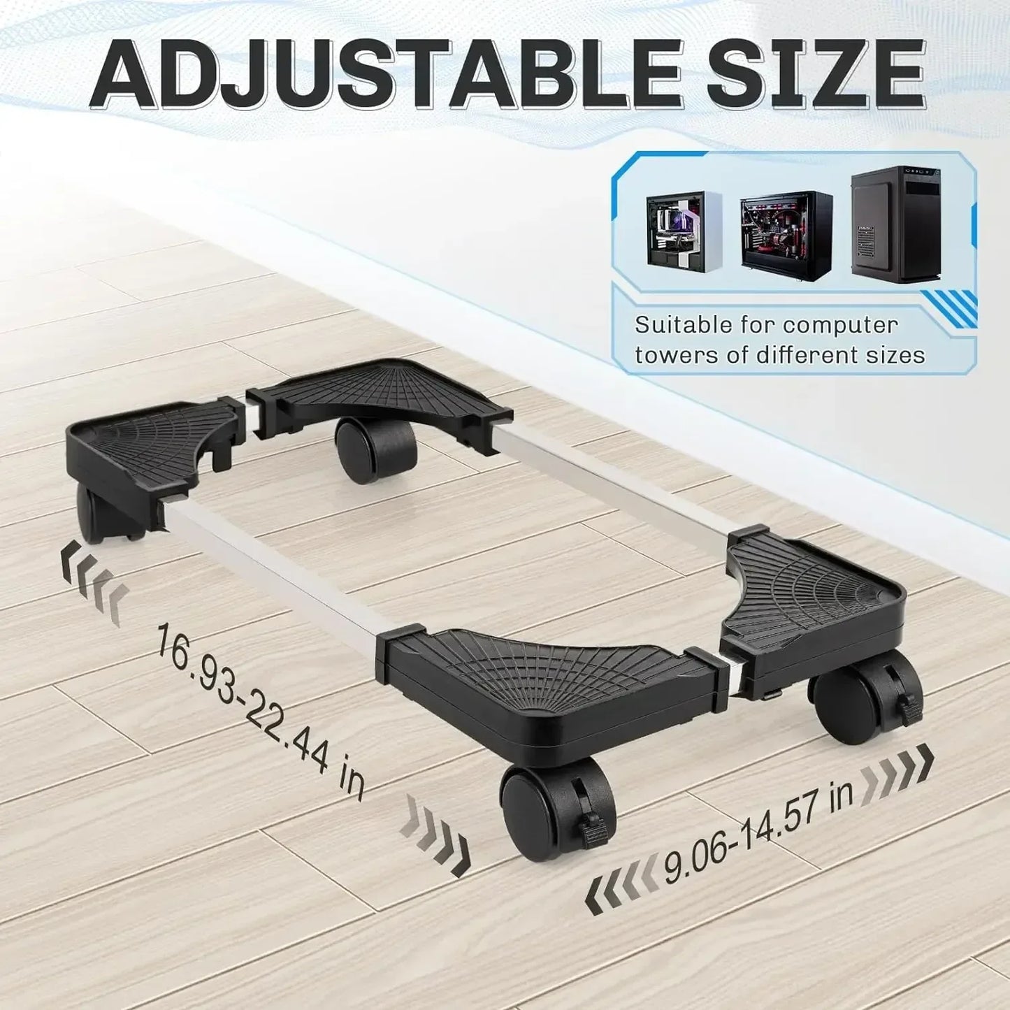 Adjustable Mobile PC Tower Stand with Wheels under Desk CPU Holder Adjustable Stable Mobile Computer Host Stand for Home Office - Urbizia