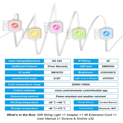 20M Permanent Outdoor Smart RGBIC LED Eaves Lights – App & Remote Control Full House Flashing Lighting