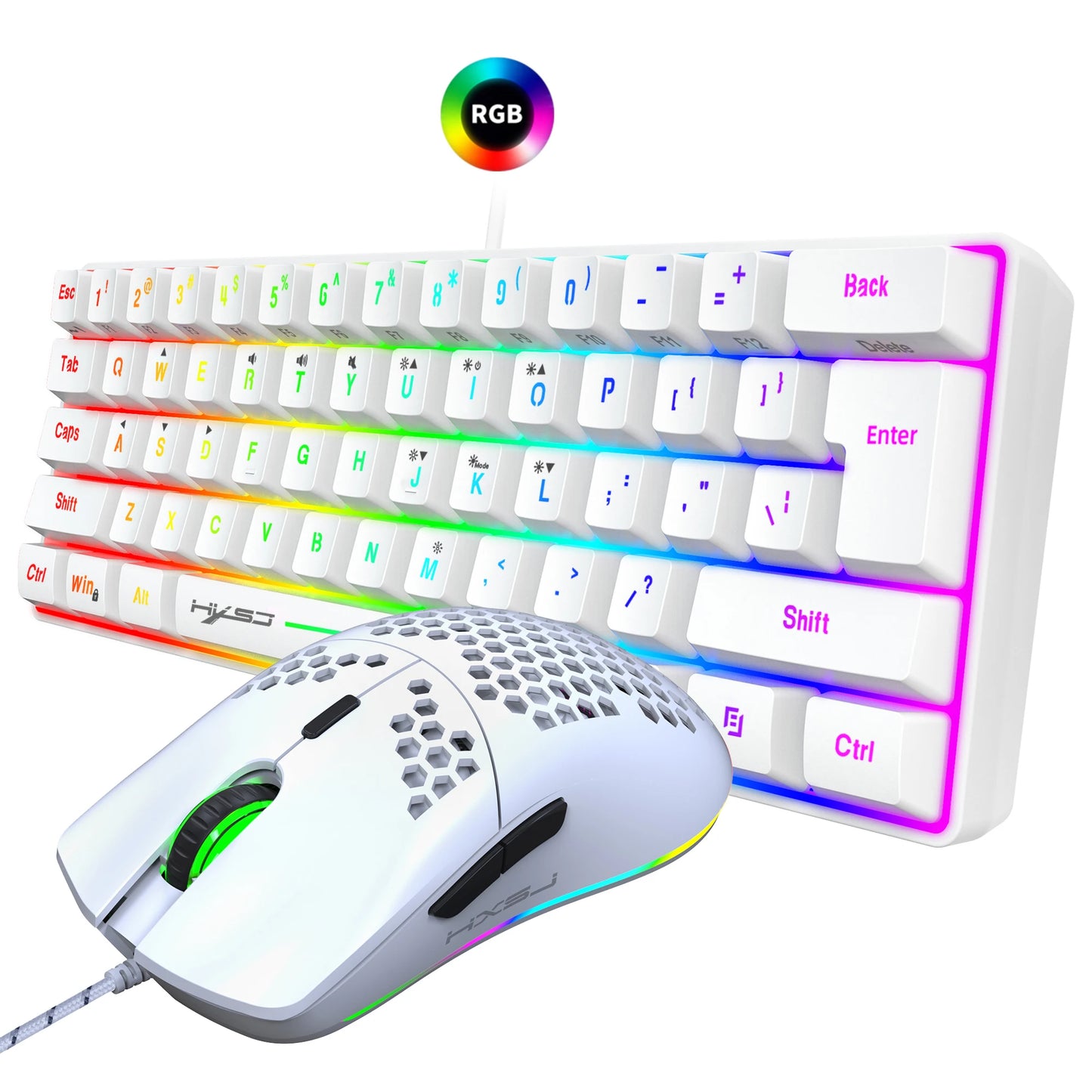 Hot selling HXSJ 61 keys V700 RGB luminous mechanical feel keyboard and mouse combos gaming set for computer game