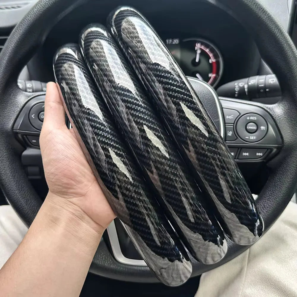 3PCS Laser Carbon Fiber Silicone Car Round Steering Wheel Cover Fiber Leather Wheel Booster Auto Cover Non-Slip Universal Parts