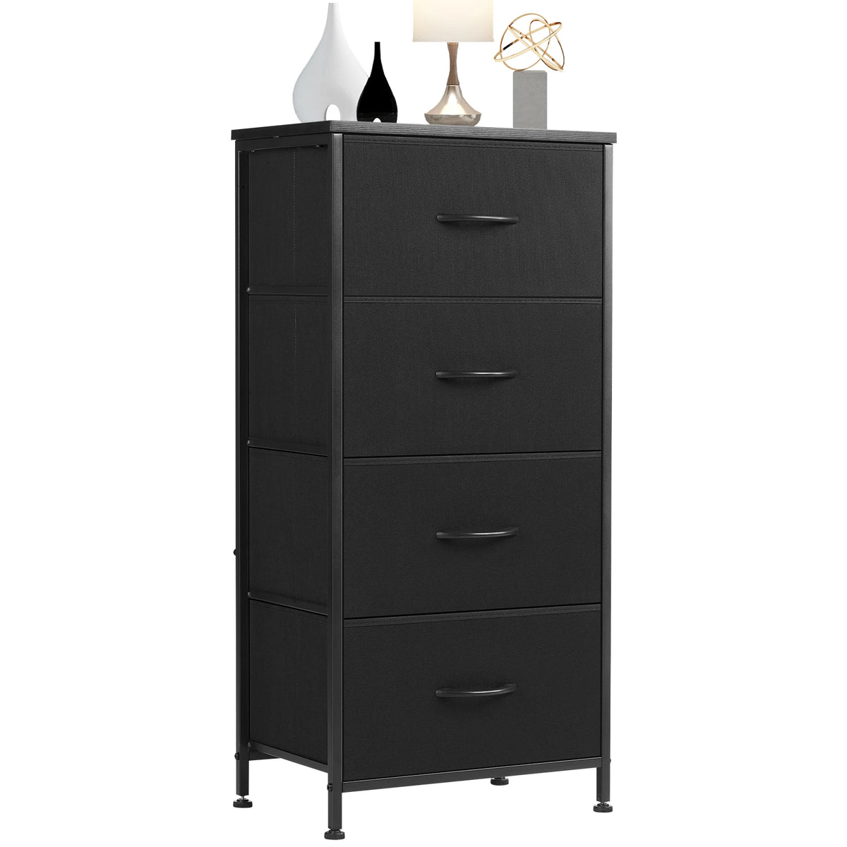JHK Dresser For Bedroom With 4 Fabric Drawers Nightstand Wardrobe Steel Frame Closet For Clothes Storage Cabinet Of Furniture