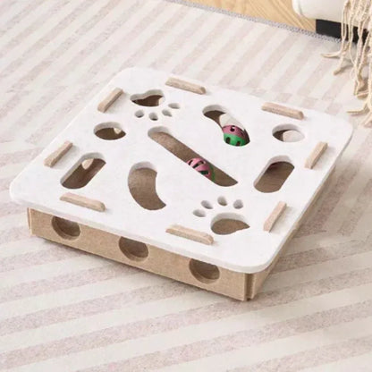 Pet Cat Puzzle Maze Holes Toys Felt Box With Bell Ball Kitten Playing Toys Interactive Funny Cat Supplies - Urbizia