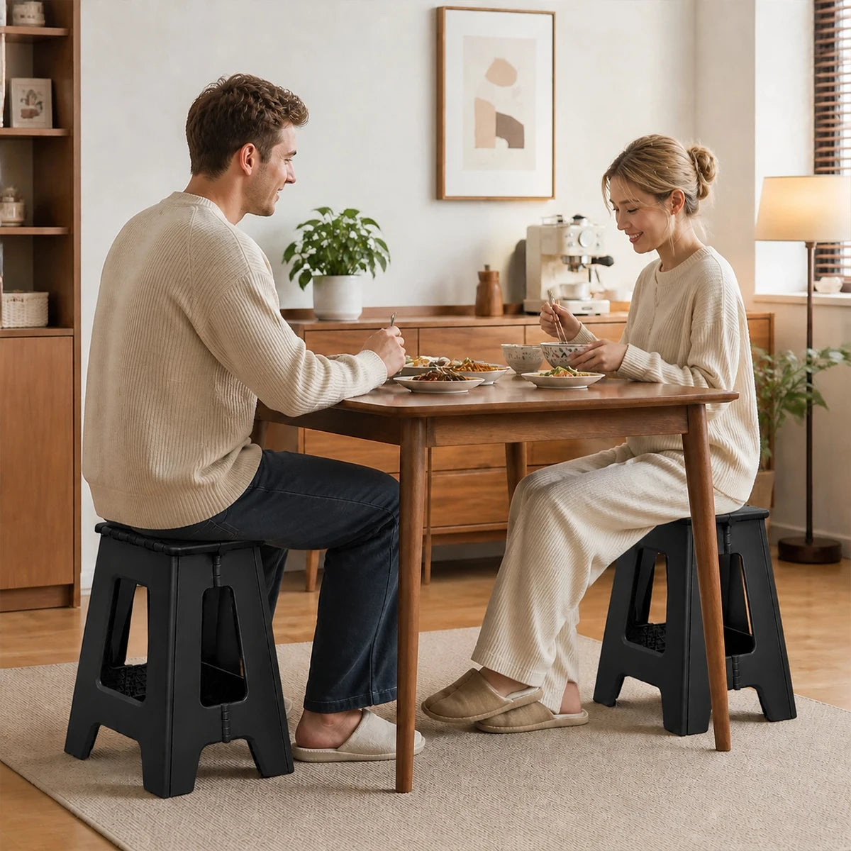 Foldable Stool Chair, 17.5inch Tall Folding Seat , Plastic Foldable Stool for Sitting, Portable Compact Folding Chair for Home Outdoor Camping, Black