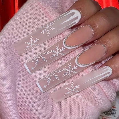 24Pcs Glitter Pink Sequins Fake Nails – Halloween Skull & Love Print Ballet Press-on Nails