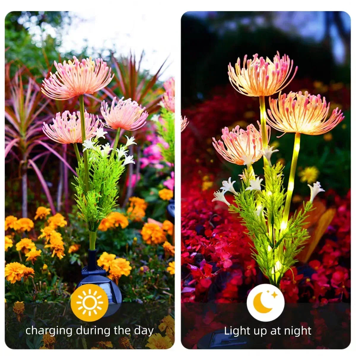 2PC solar powered shore flower ground plug-in lamp, outdoor waterproof, beautiful flower decoration, 1PCourtyard lawn decoration - Urbizia