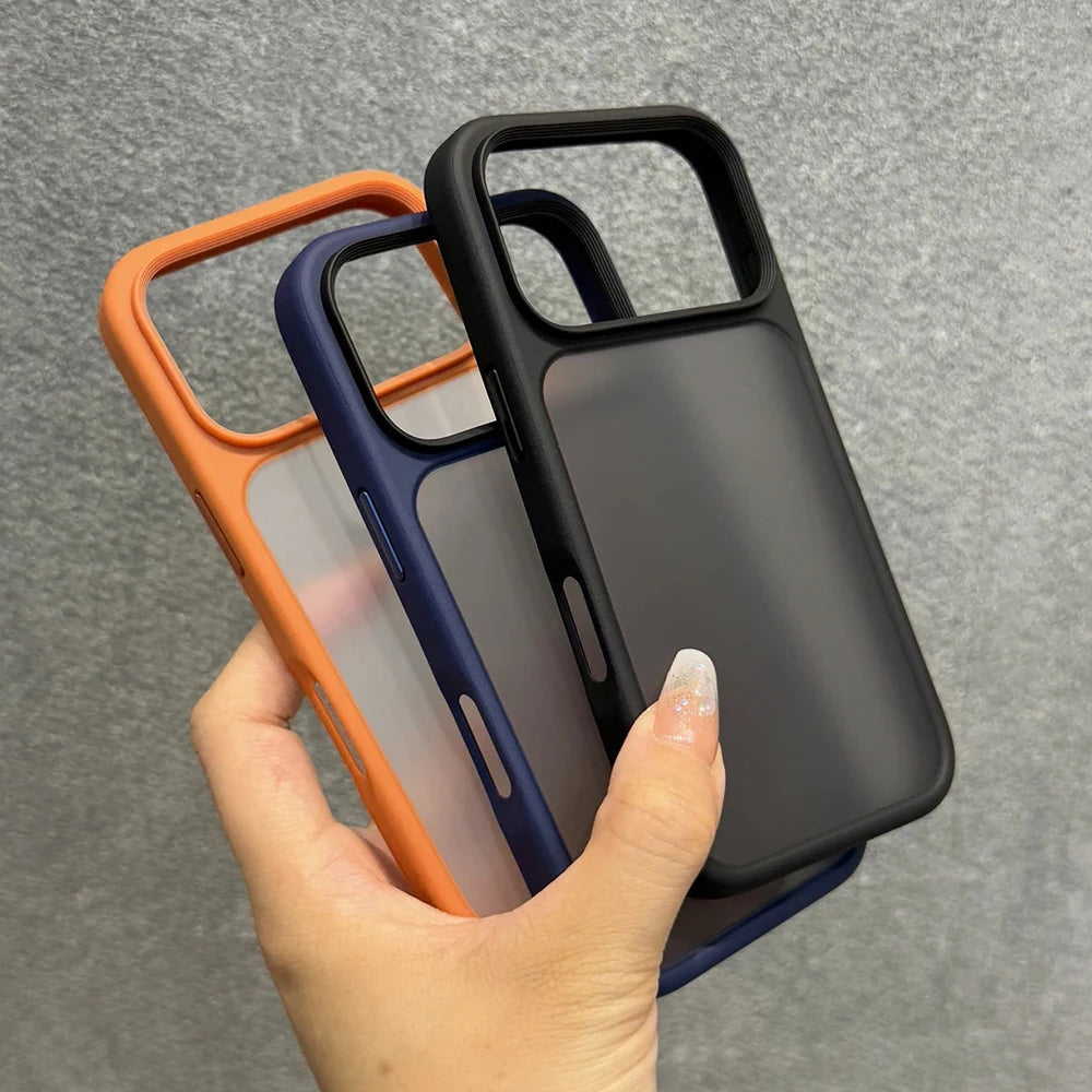 Luxury New Metal Buttons Matte Transparent Phone Case For iPhone 17 Pro Max 17Pro 17 Air Skin Feel Shockproof Bumper Clear Cover