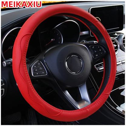 PU fiber leather embossed car has an inner ring steering wheel cover suitable for 14.5 - 15 inch round car decorations.